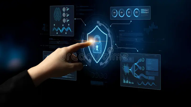 cybersecurity dashboard network security monitoring data protection fermion futuristic operations center soc system 420608104