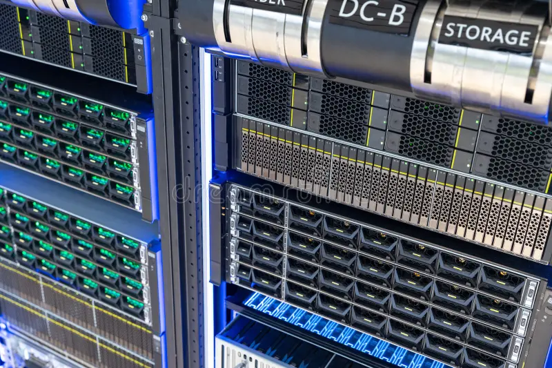 modern data center server racks enterprise storage system led indicators showcasing high performance network array status 442133173